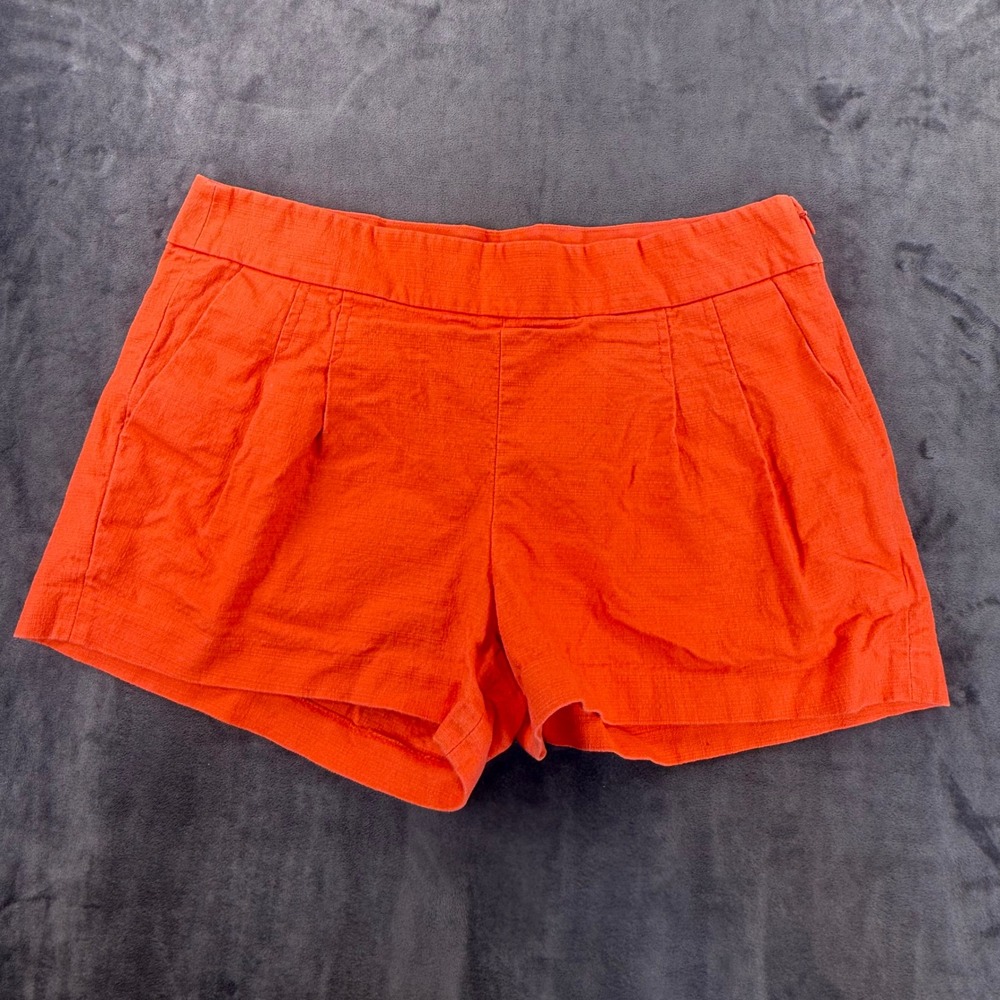 J crew 10 coral shorts 3" cotton linen side zip high rise pleated beach resort‎